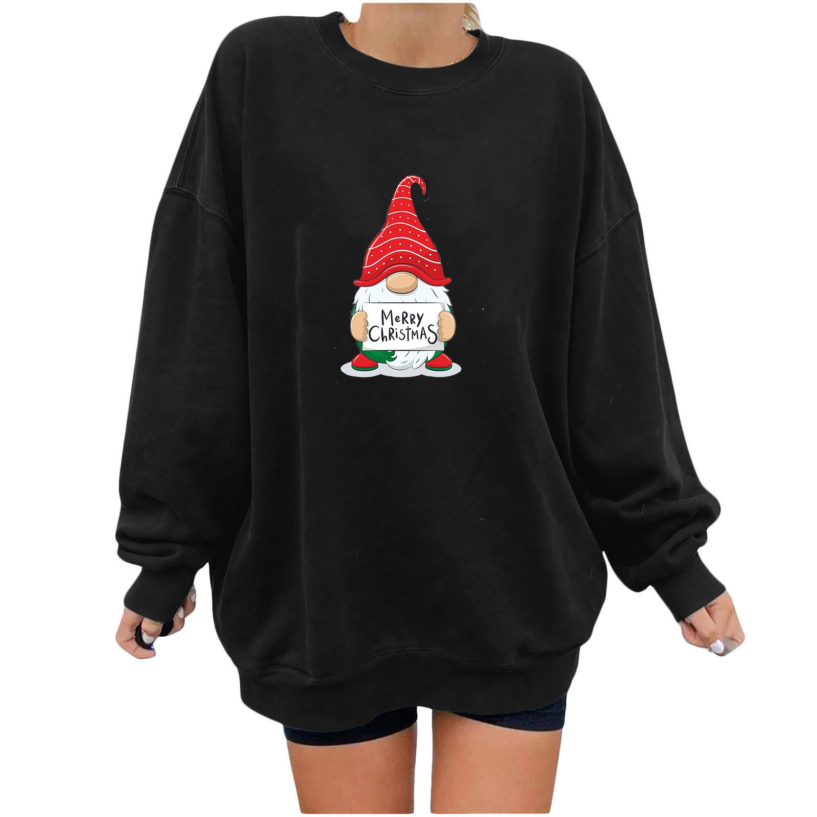 Ladies Japanese Korean Cotton Bardot Christmas Graphic Hoody