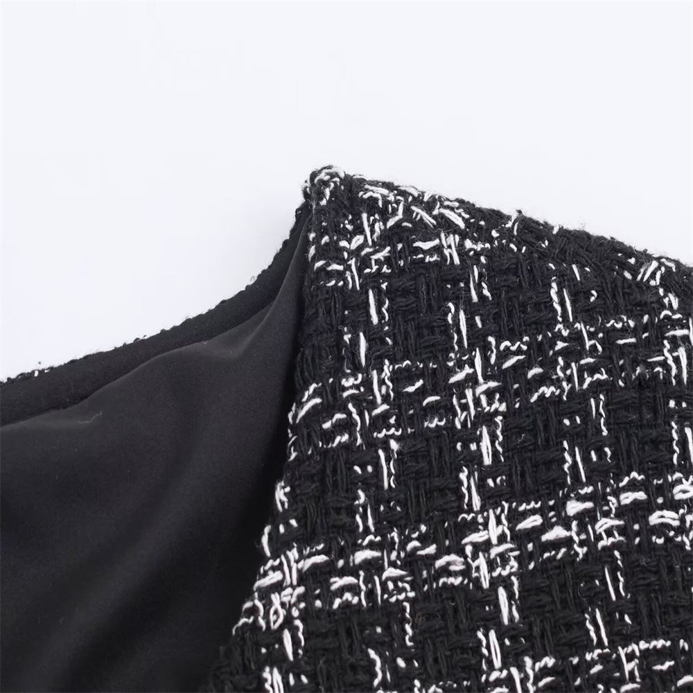 Round neck single breasted plaid woolen dress for women