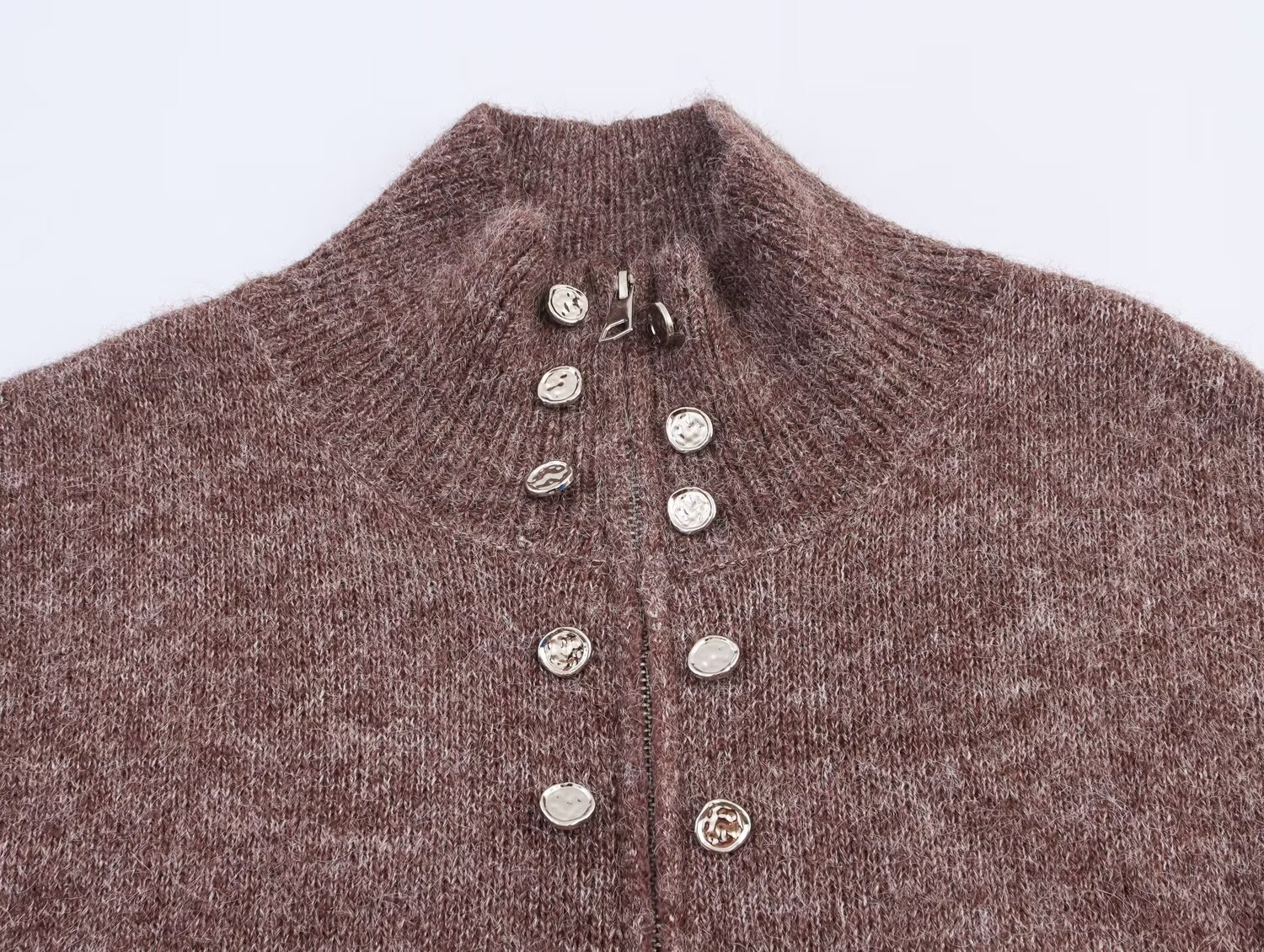 Ladies Mock Neck Button Front Full Sleeve Sweater