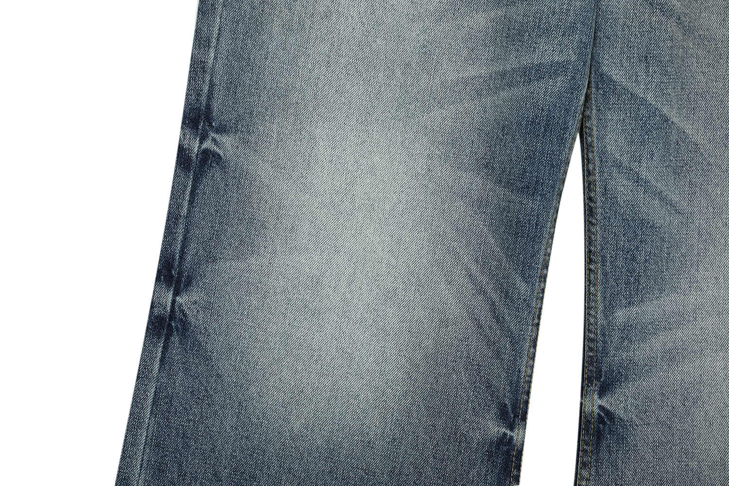 Vintage Street Style Unisex Relaxed Fit Cat-Whisker Pattern Washed Blue Flared Denim Jeans for Men