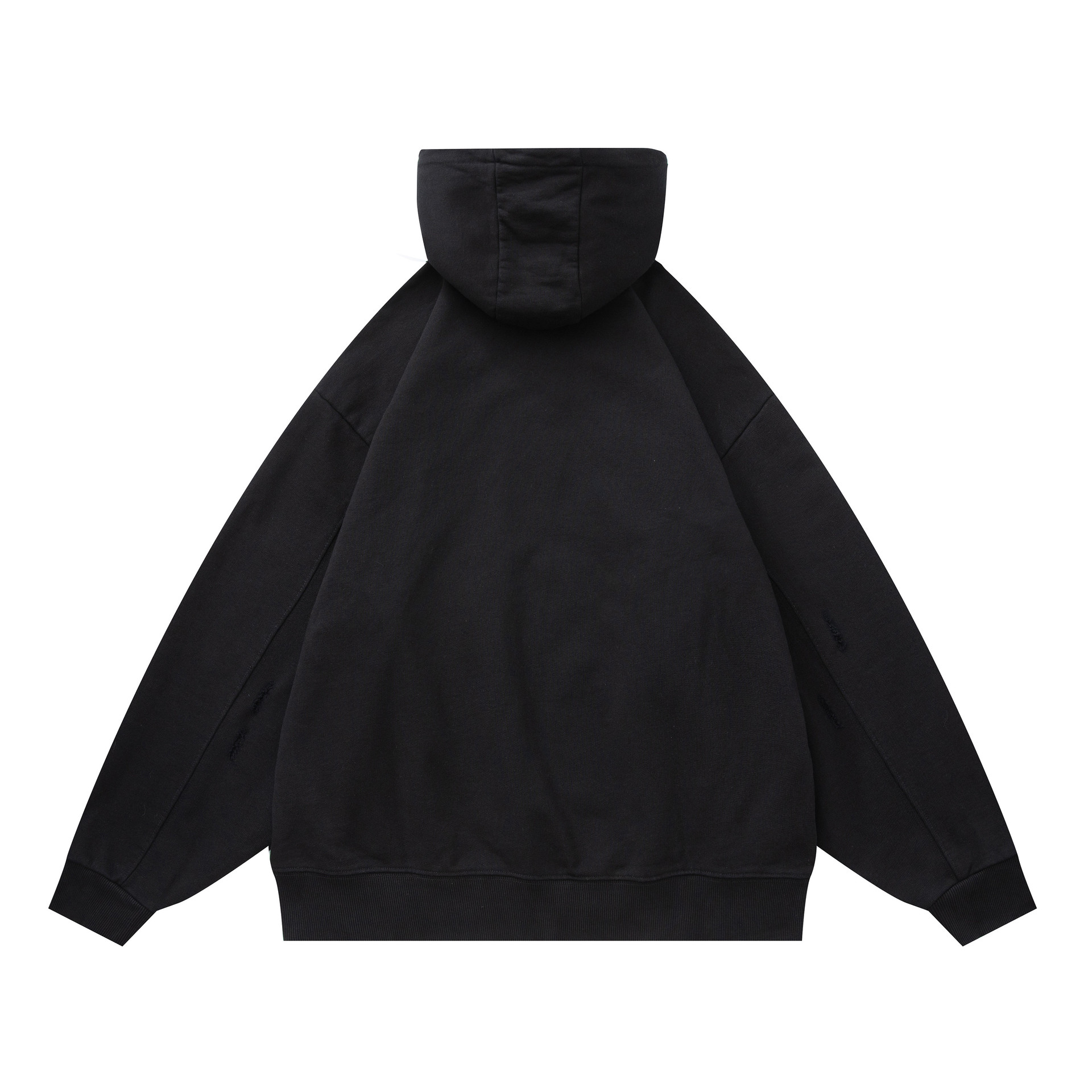 Loose Fit Cotton Pieced Frayed Hood Sweatshirt