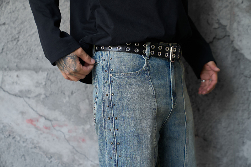 Vintage Deconstructed Patchwork Denim Pants Unisex Street Washed Loose Wide-Leg Tapered Casual Trousers