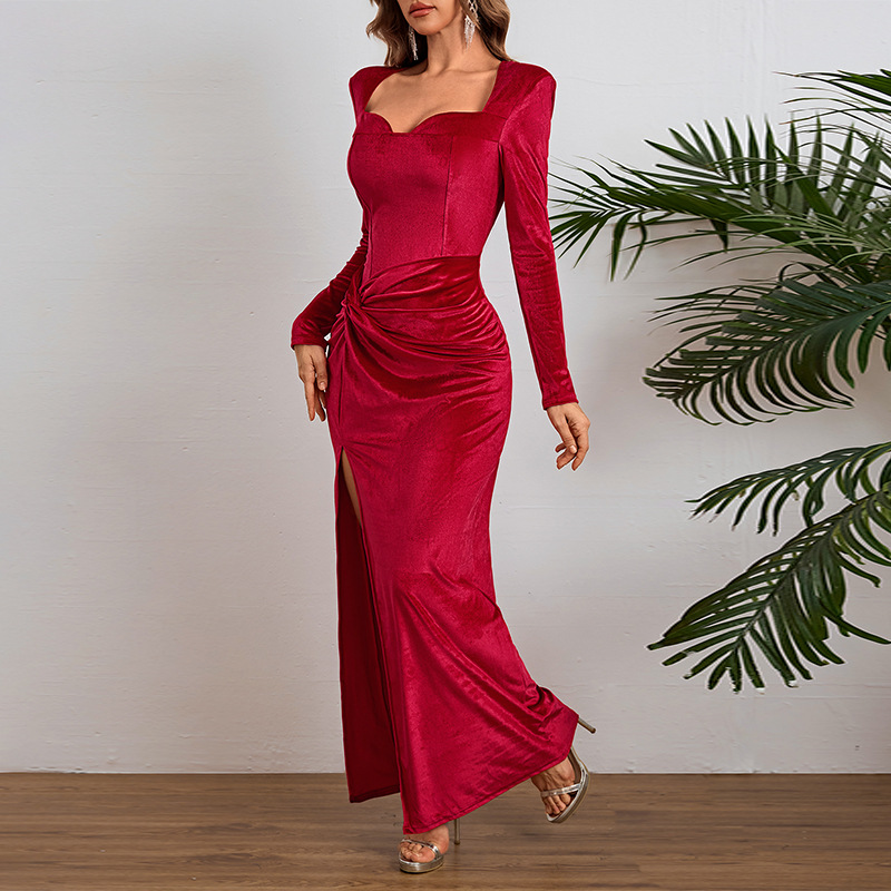 Full Sleeve Bodycon Square Neck High Waist Dress