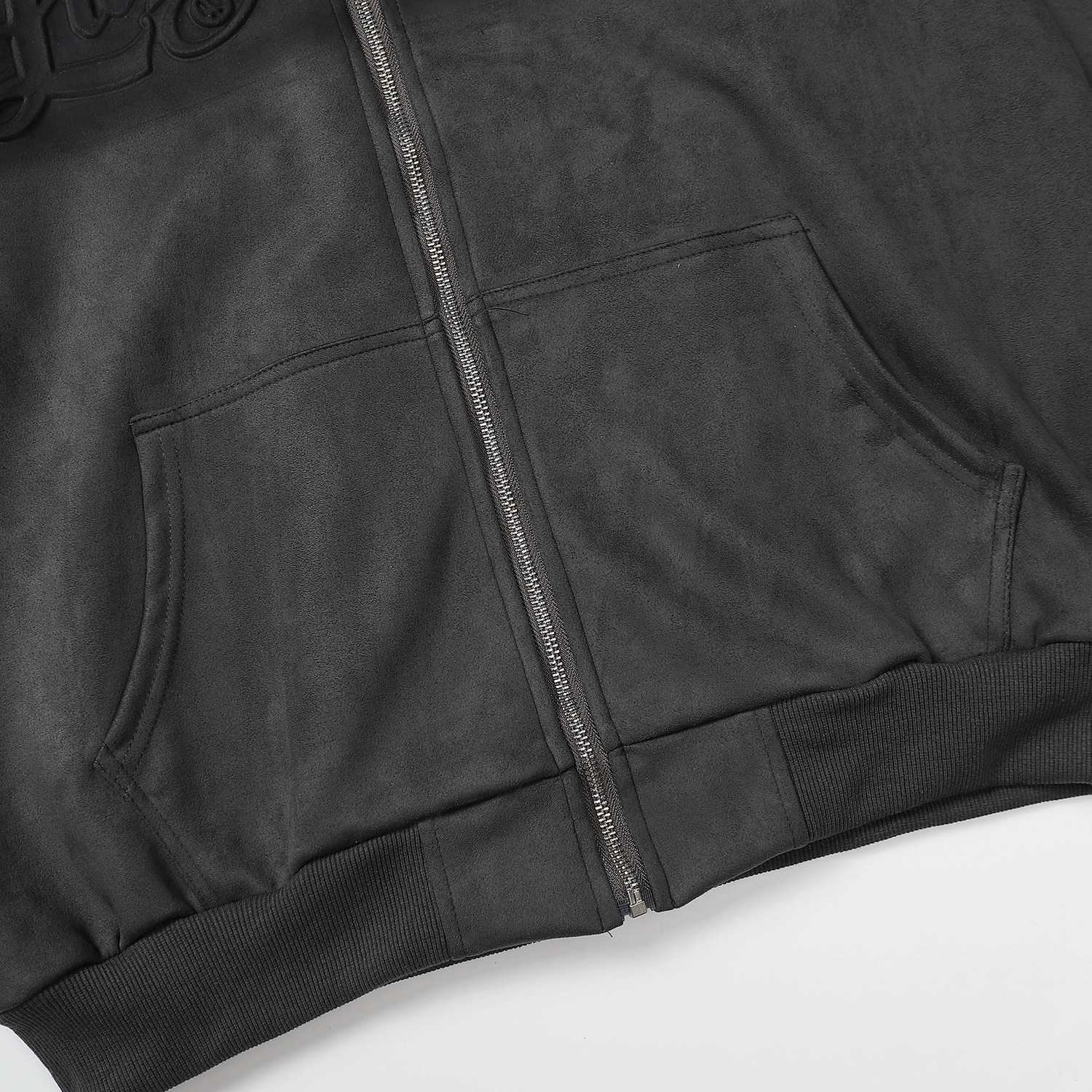 Alphabet embossed zipper jacket deerskin velvet hooded sweatshirt