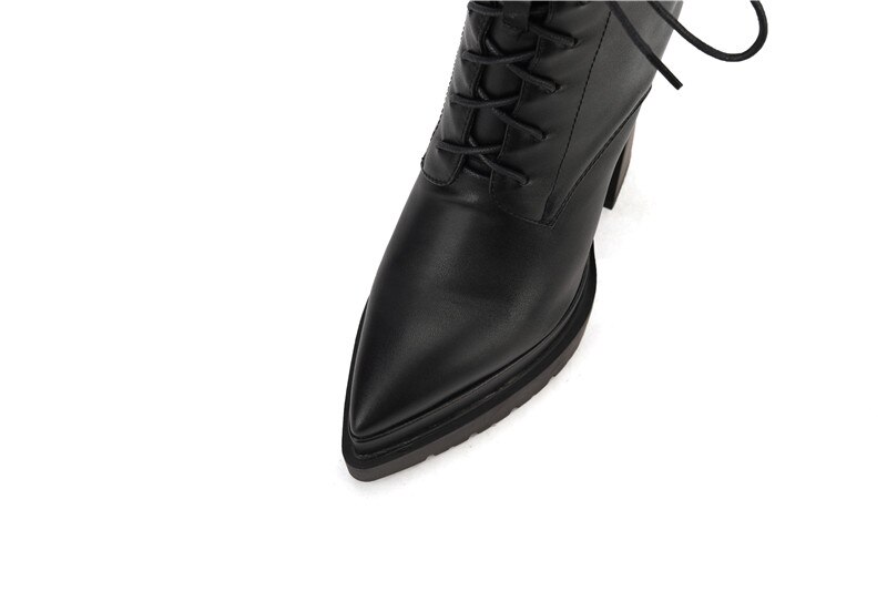 Autumn Winter Women Ankle Boots Elegant Office Ladies Party High Heels Pointed Toe Platforms Genuine Leather Shoes