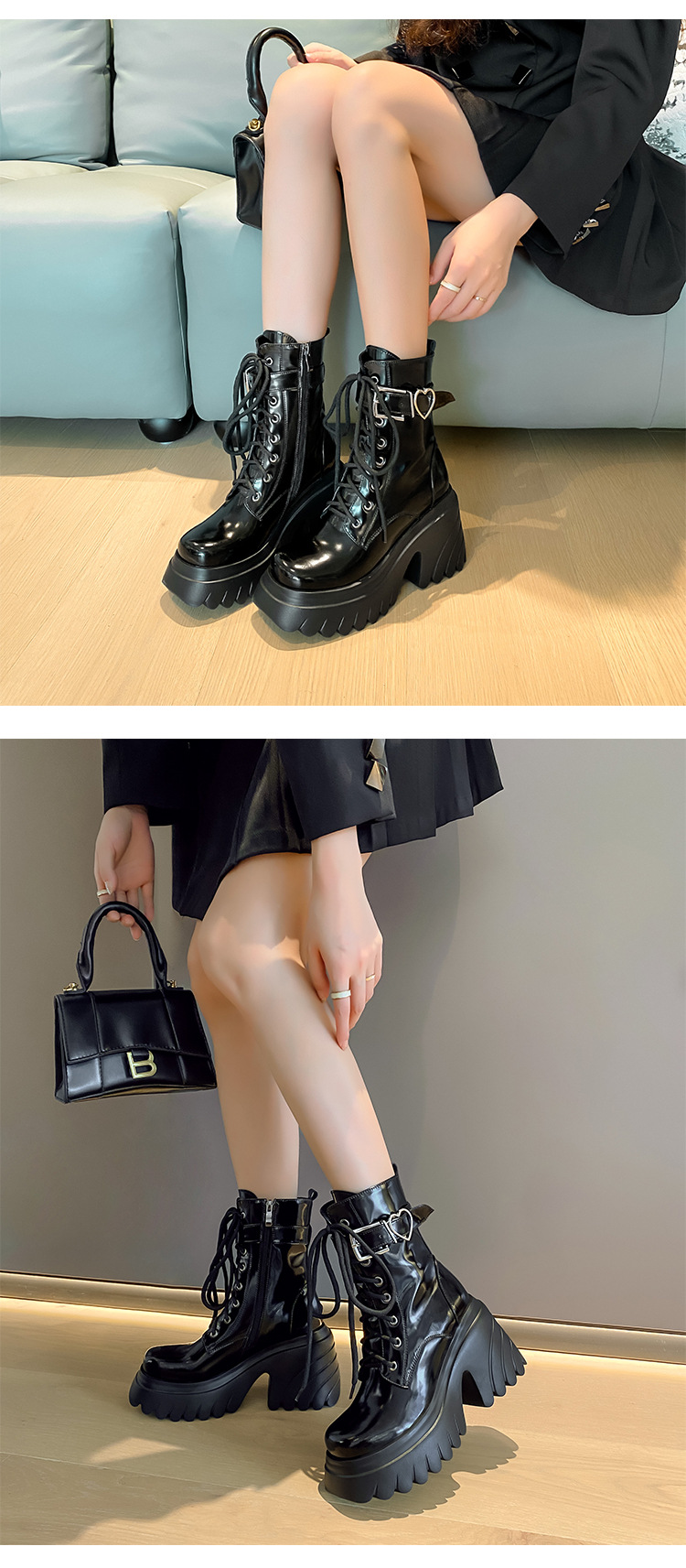 High Quality Ankle Boots For Women Genuine Leather Autumn Winter Comfortable Warm Fur Women Motorcycle Boots Shoes black