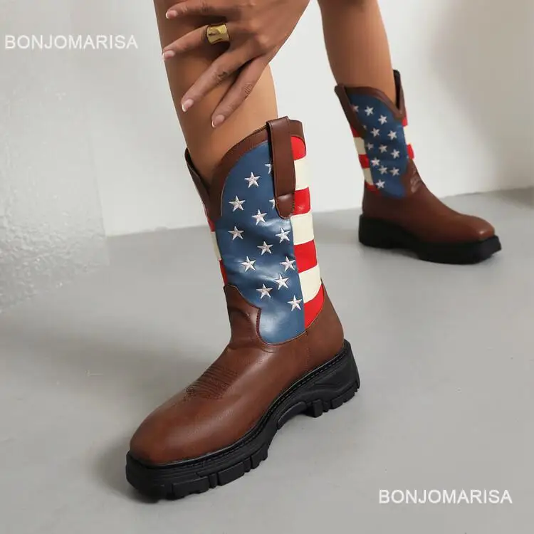 Cowboy Boots For Women Ankle Western Boots Cowgirls Rivet Star Design Fashion Block High Heeled Shoes Pointed Toe