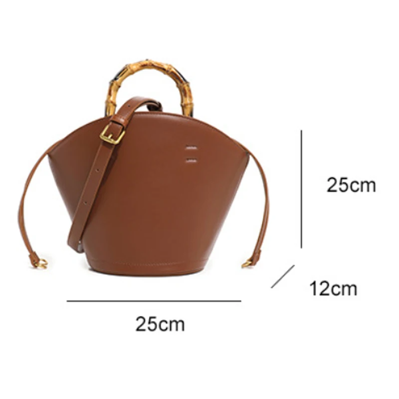 New design bucket bag fashion bamboo handle soft leather women bag single shoulder crossbody bag
