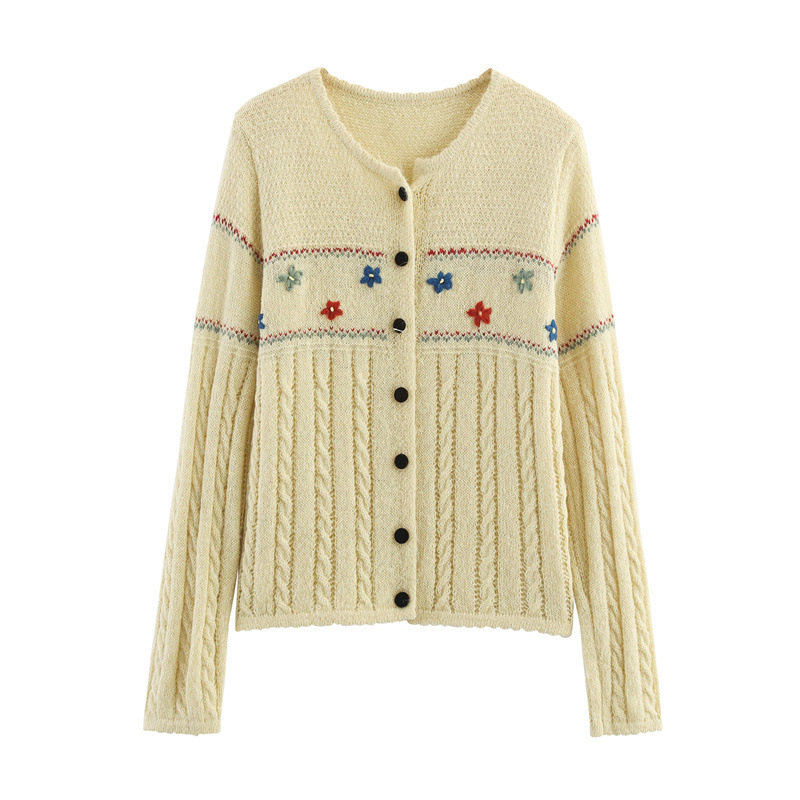 Relaxed Fit Full Arm Stitched Flower Cardigan