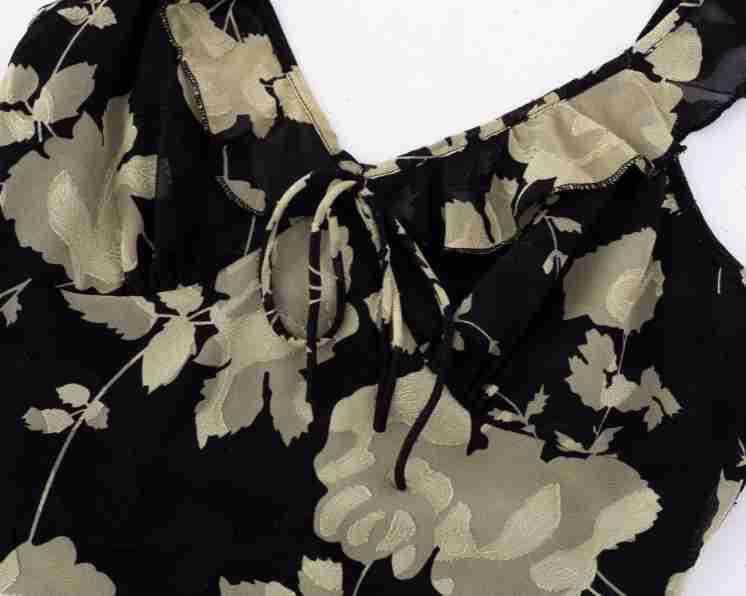 French Style V-Neck Ruffle Tie Floral Strapless Waist-Cinching Long Dress