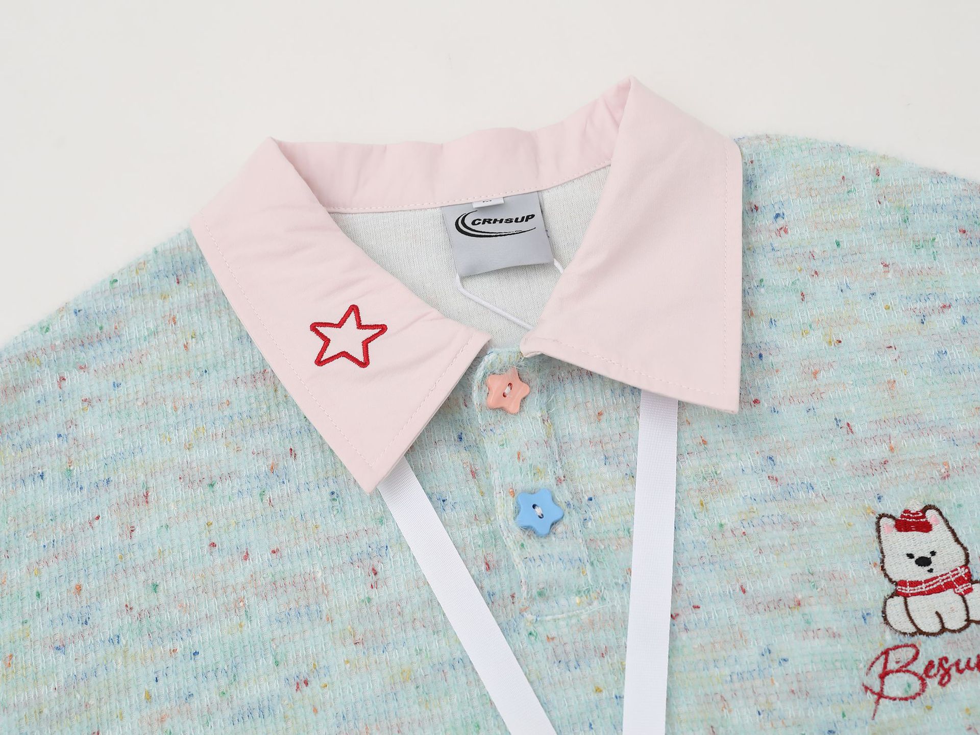 Retro Layered Oversized Puppy Motif Fold-Over Sweatshirt