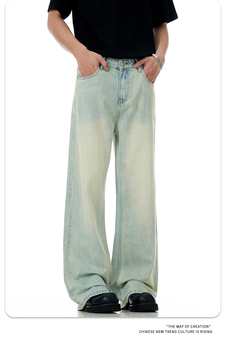 Light Blue Denim Pants for Men and Women Three-Dimensional Slimming Casual Loose Long Pants