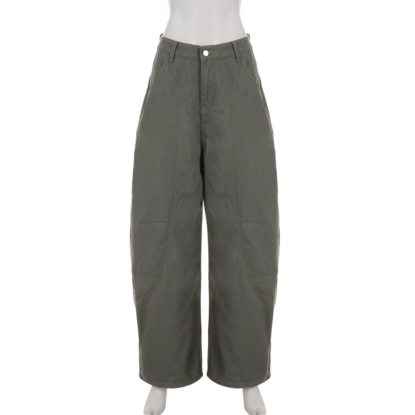 Low waisted denim retro workwear military green casual pants