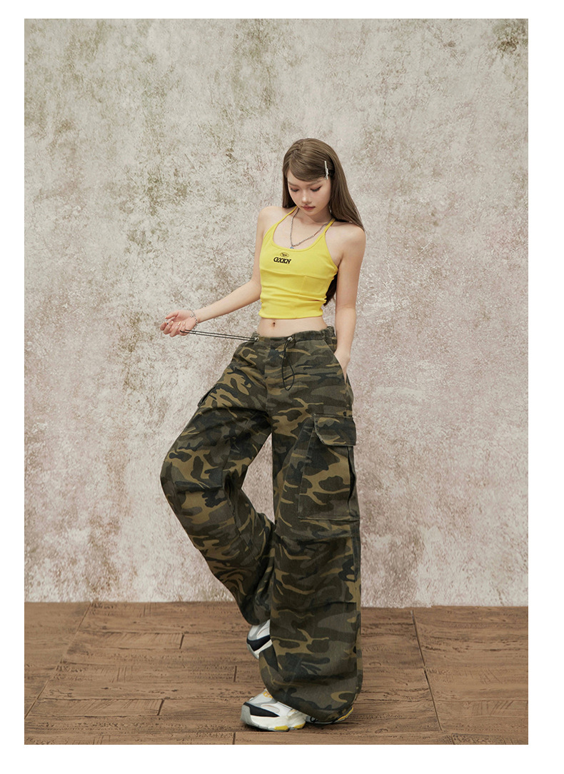 Women's Casual Work Pants Waist Cuffed Loose Slim Wide Leg Pants