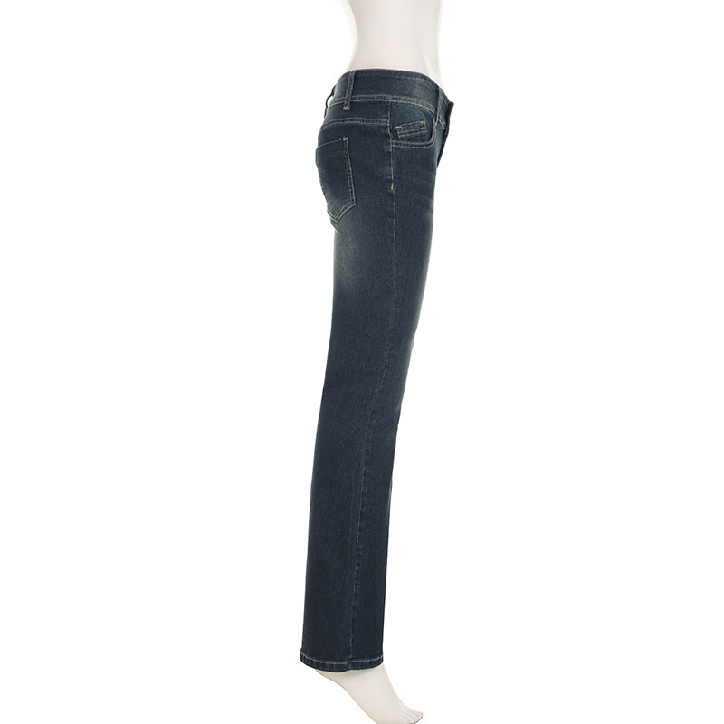 Low waist wash water slimming versatile slim fit flared jeans