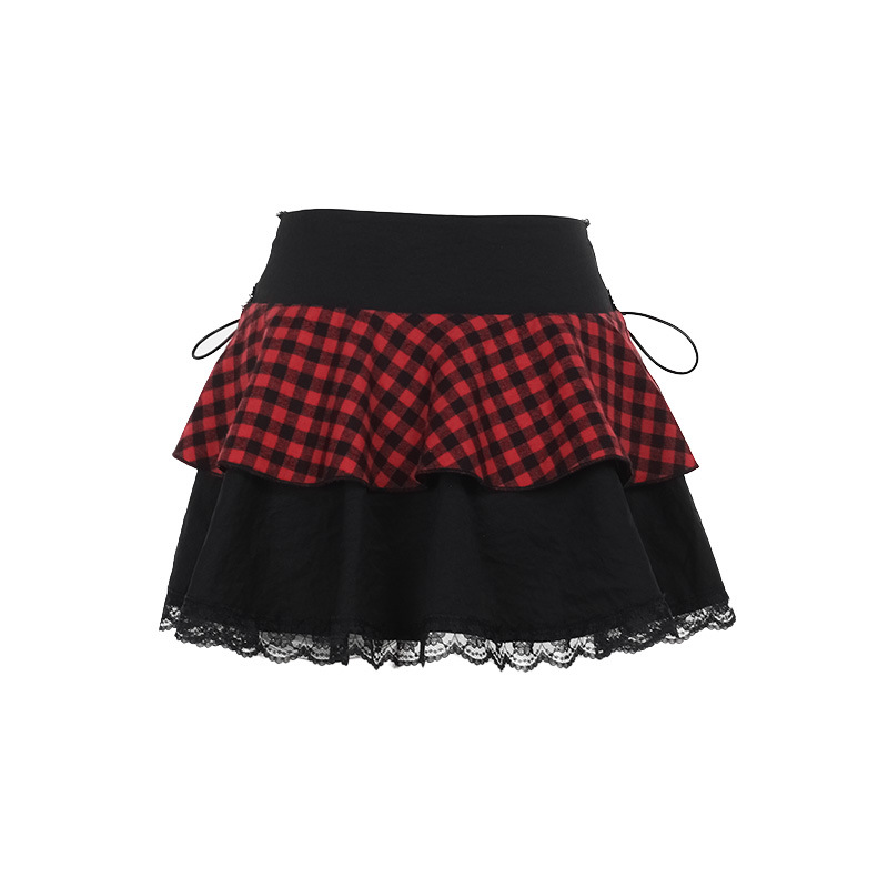 Ladies Sexy Striped Plaid Paneled Skirt