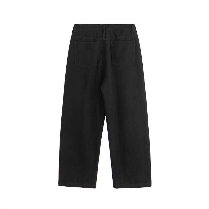 Solid Color Straight Leg Regular Waist Button Casual Regular Fit