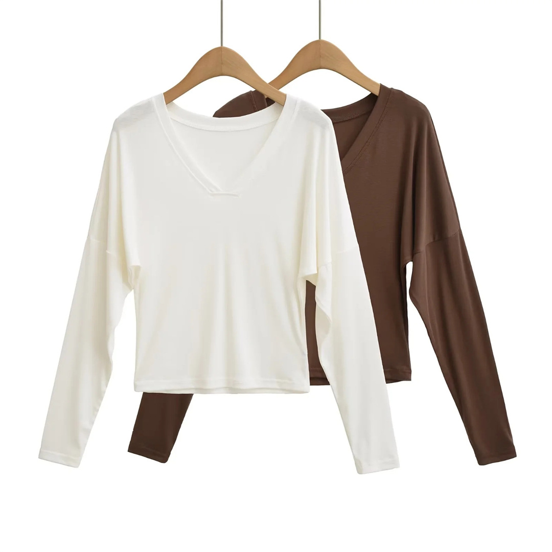 Slim Fit V Neck Ruched Waist Dolman Tee