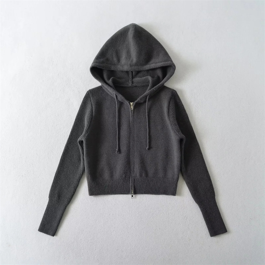 Ladies Cropped Drawcord Zip-Up Hoodie