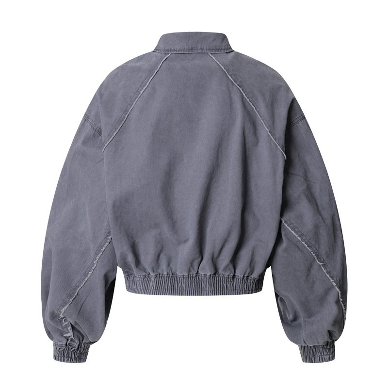 Vintage Distressed Cotton Patchwork Cropped Hooded Utility Jacket