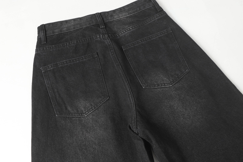 Street Casual Versatile Retro Pleated Washed Distressed Oversized Denim Pants Clean Fit Unisex Wide Leg Tapered Jeans