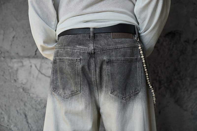 Streetwear Hip-Hop Style Gradient Color Wide-Leg Denim Pants Straight Leg Design Retro Knife-Edge Floor-Length Trousers