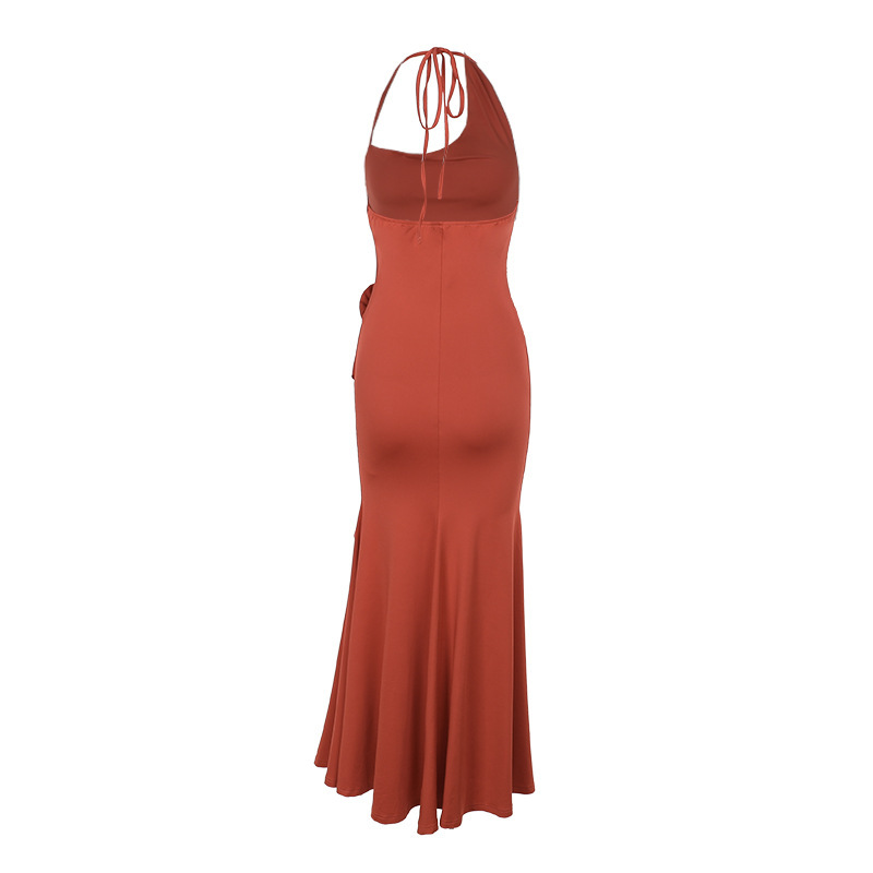 V-Neck Asymmetric 3D Floral Side Split Dress