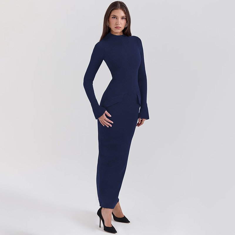 Tailored Round Neck High Waist Spandex Dress
