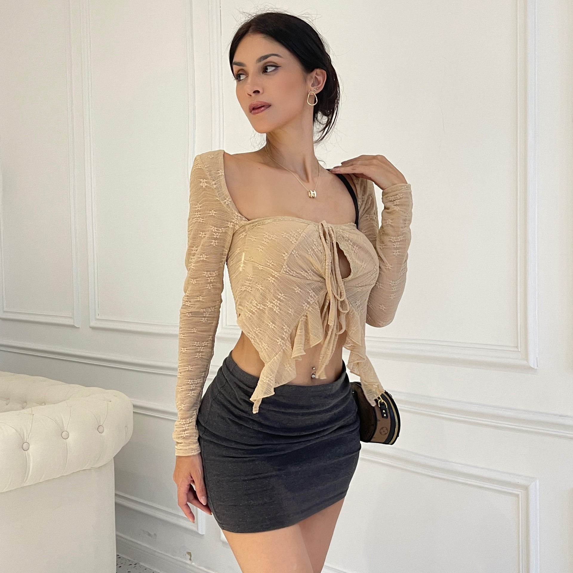 Full Sleeve Square Neck Illusion Blouse