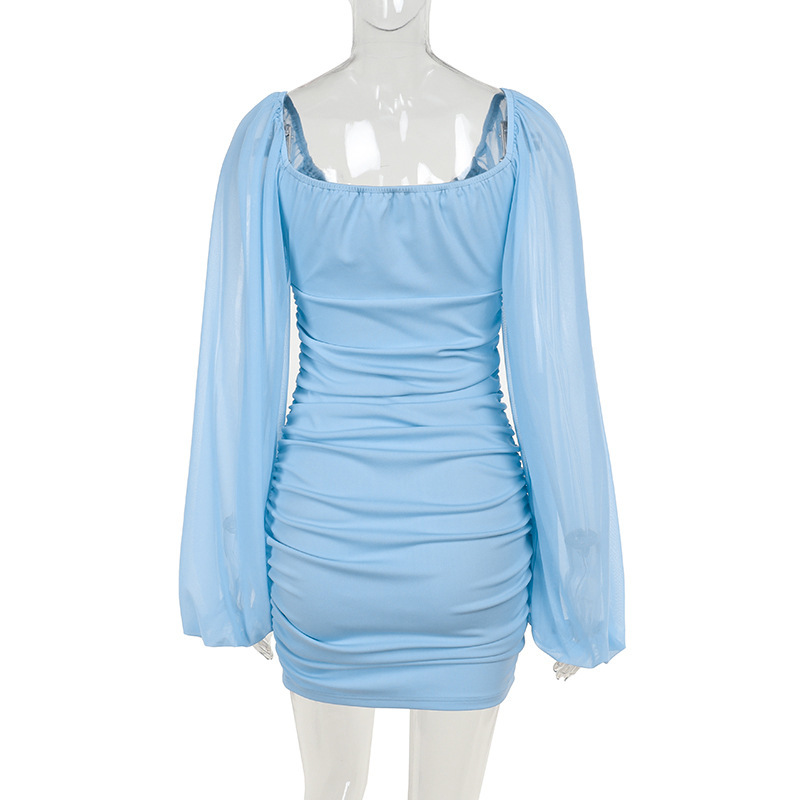 U-Neck Long Sleeve High-Waist Contour Short Dress