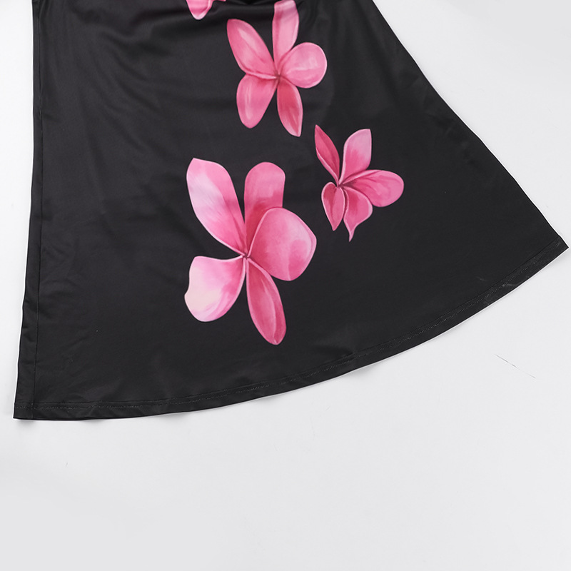 U-Neck Sleeveless Patterned Strap Stretch Skirt