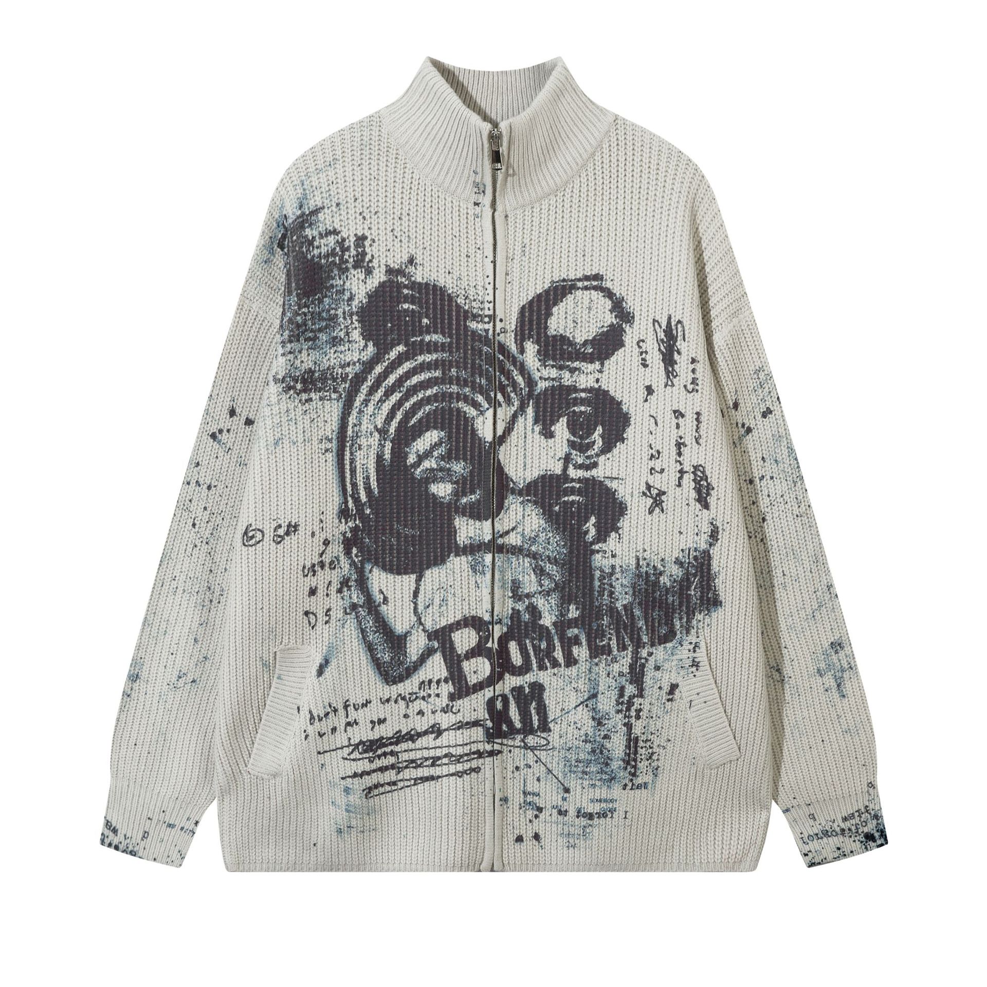 Streetwear Loose Fit Long Sleeve Print Sweater