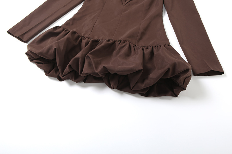 Plunging Neckline Full-Sleeve Tailored High-Waisted Bodycon Polyester Dress