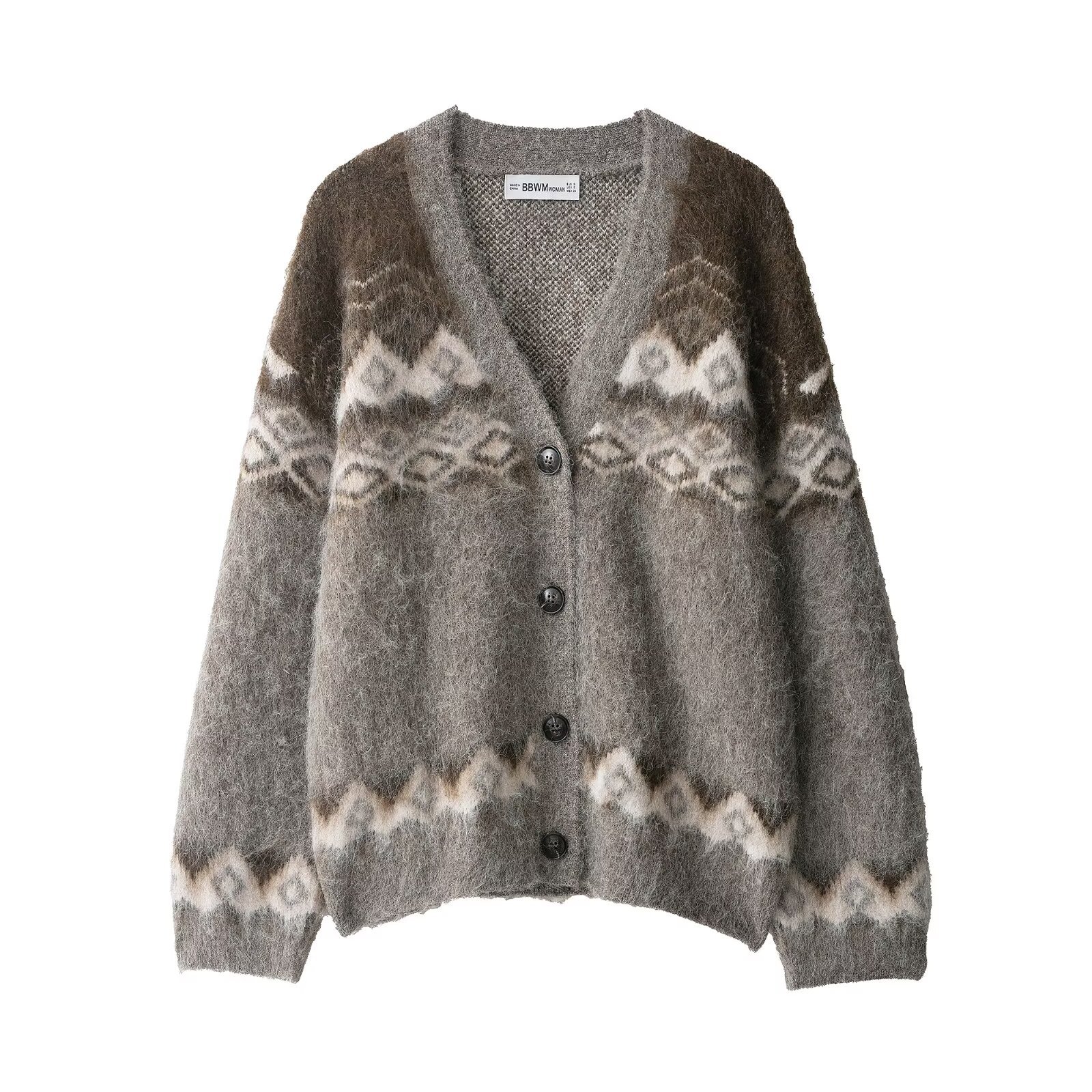 Brushing effect jacquard knitted jacket