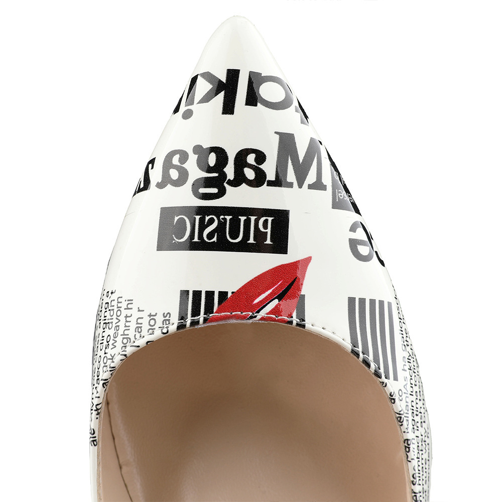 Poster Letter Mouse Printed Thin High Heel Pointed Toe Female Dress Shoes Women Slip On Pumps Stiletto Heels