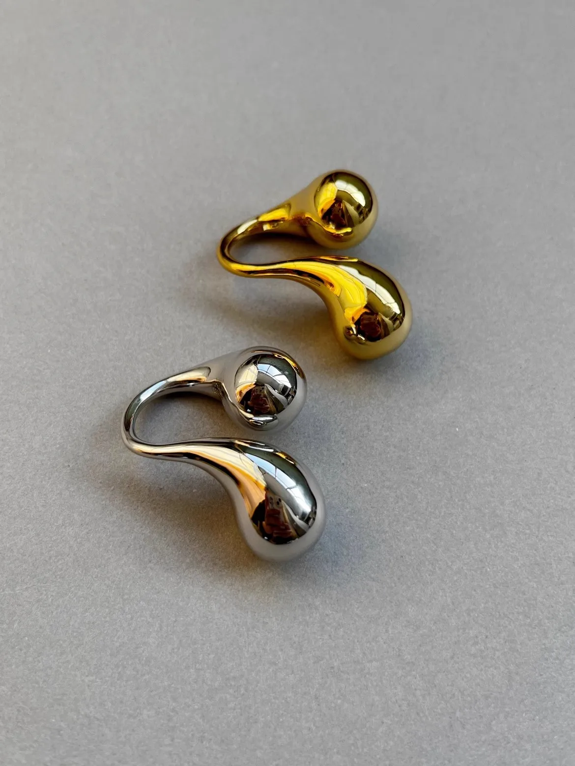 Chunky Metal Double Water Drop Brass Open Rings for Women Men European American Unique Punk Hip-hop Jewelry Accessories