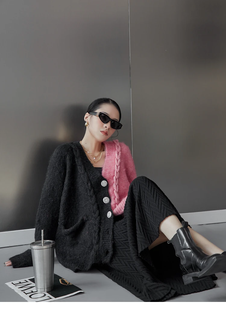 Ladies Colorblock Chunky Oversized Knitted Cardigan