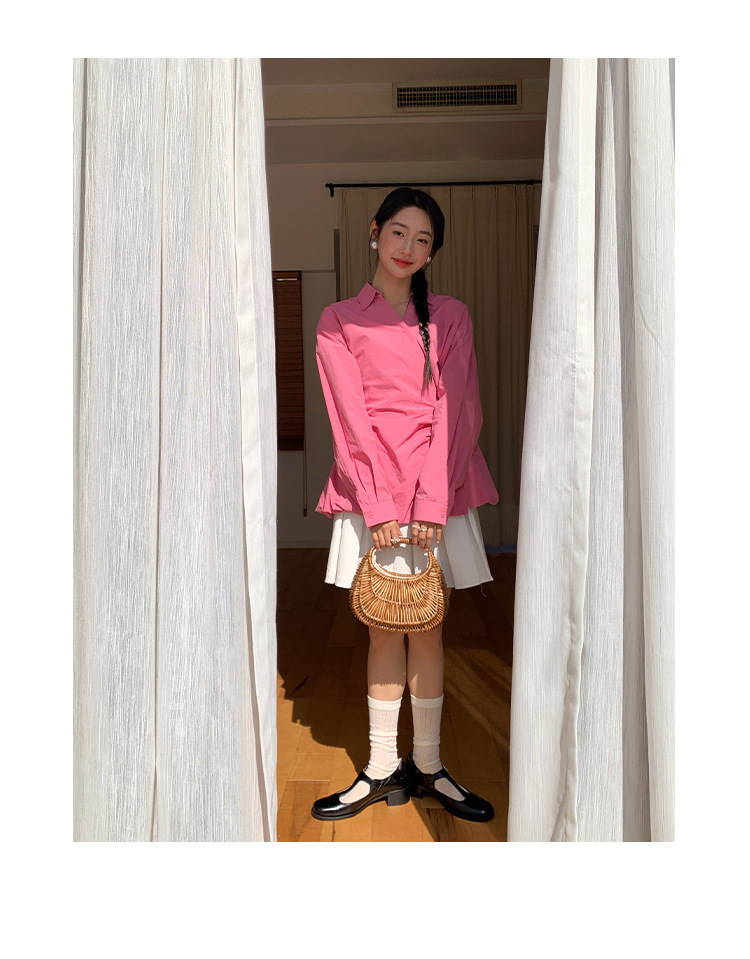 Ladies' Oversized Polo Collar Full Sleeve Gathered Shirt
