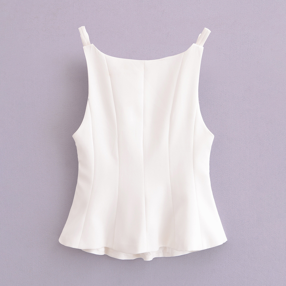 Sleeveless Solid Contemporary Flared Hem Tie Top