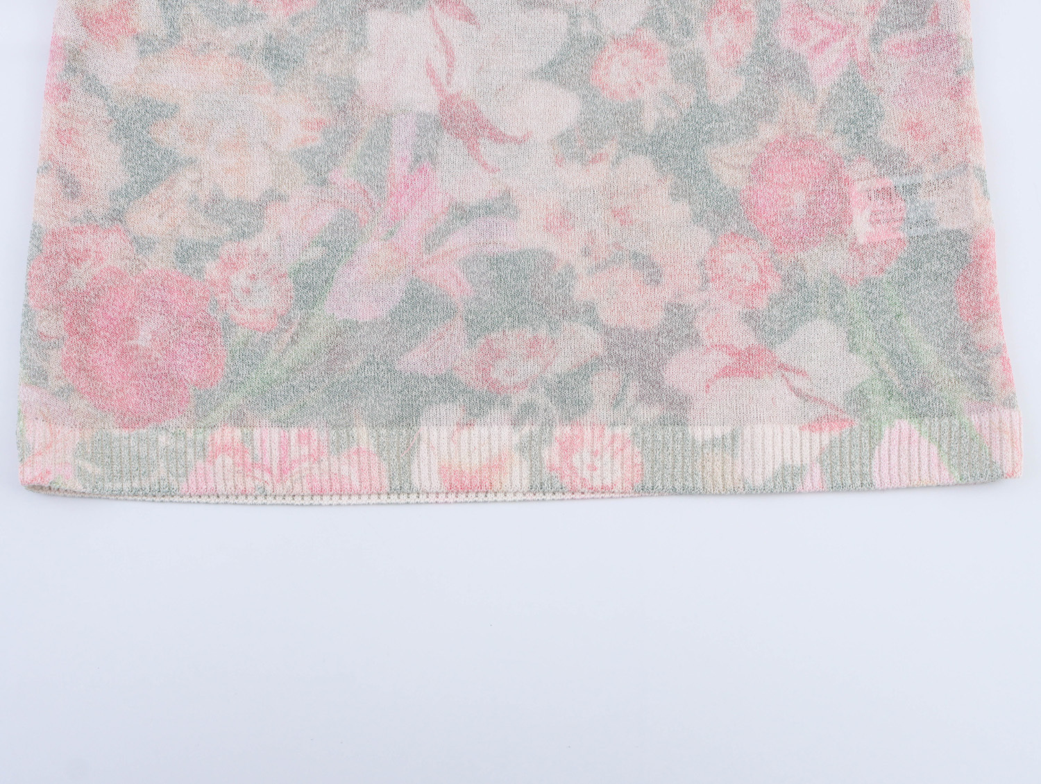 Flower Pattern Crew Three-Quarter Sleeve Polyester Top