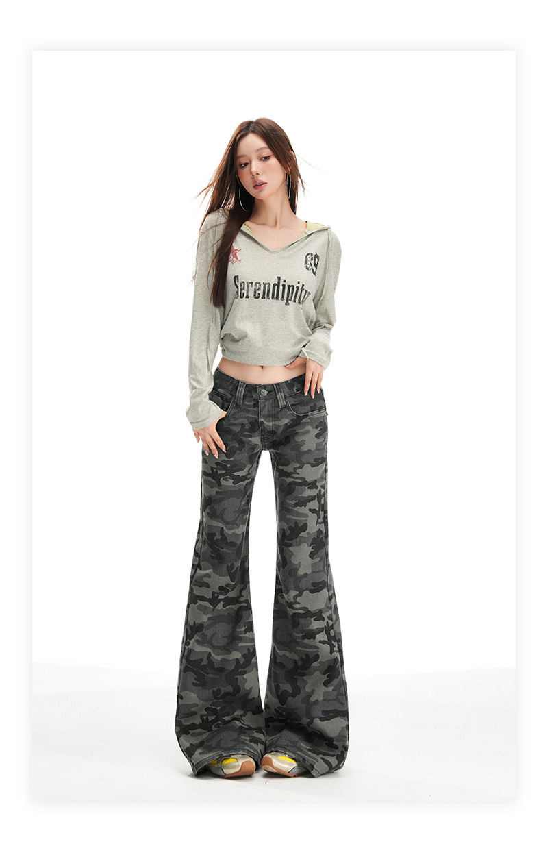 Women's Camouflage Flared Jeans Low Waist Pants