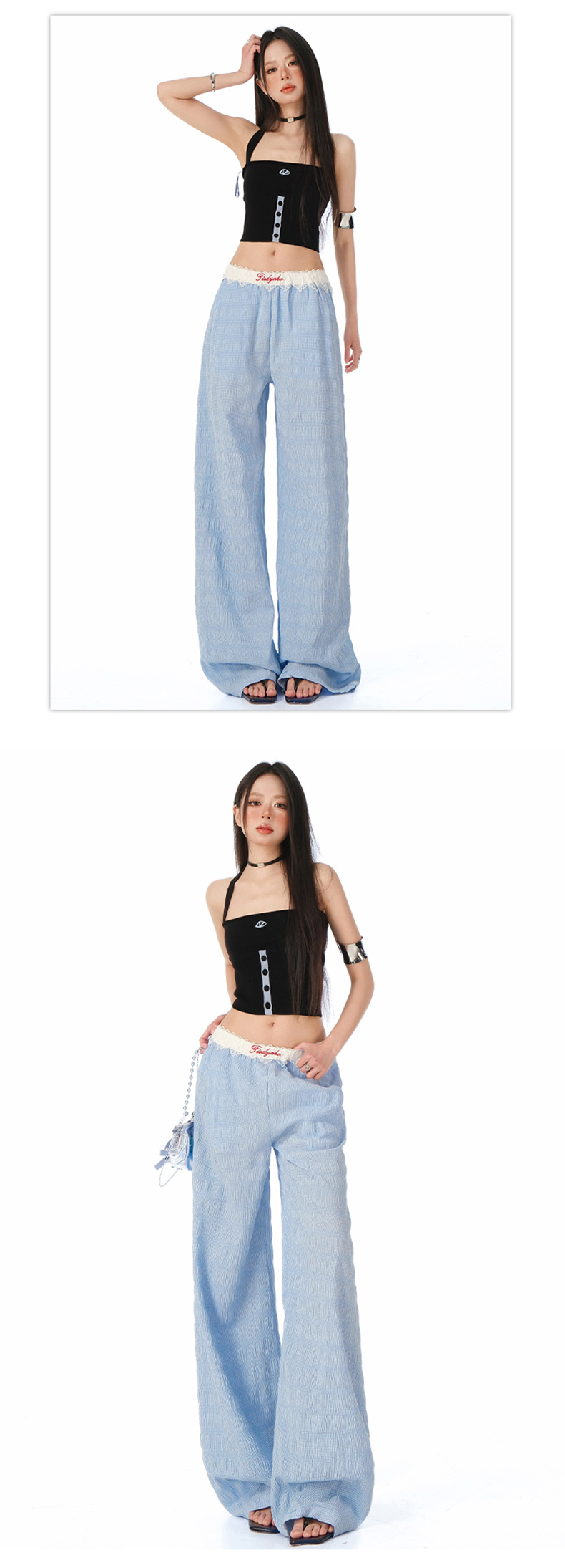Women's Lace Casual Pants Loose Drape Wide Leg Trousers for Summer Strolling