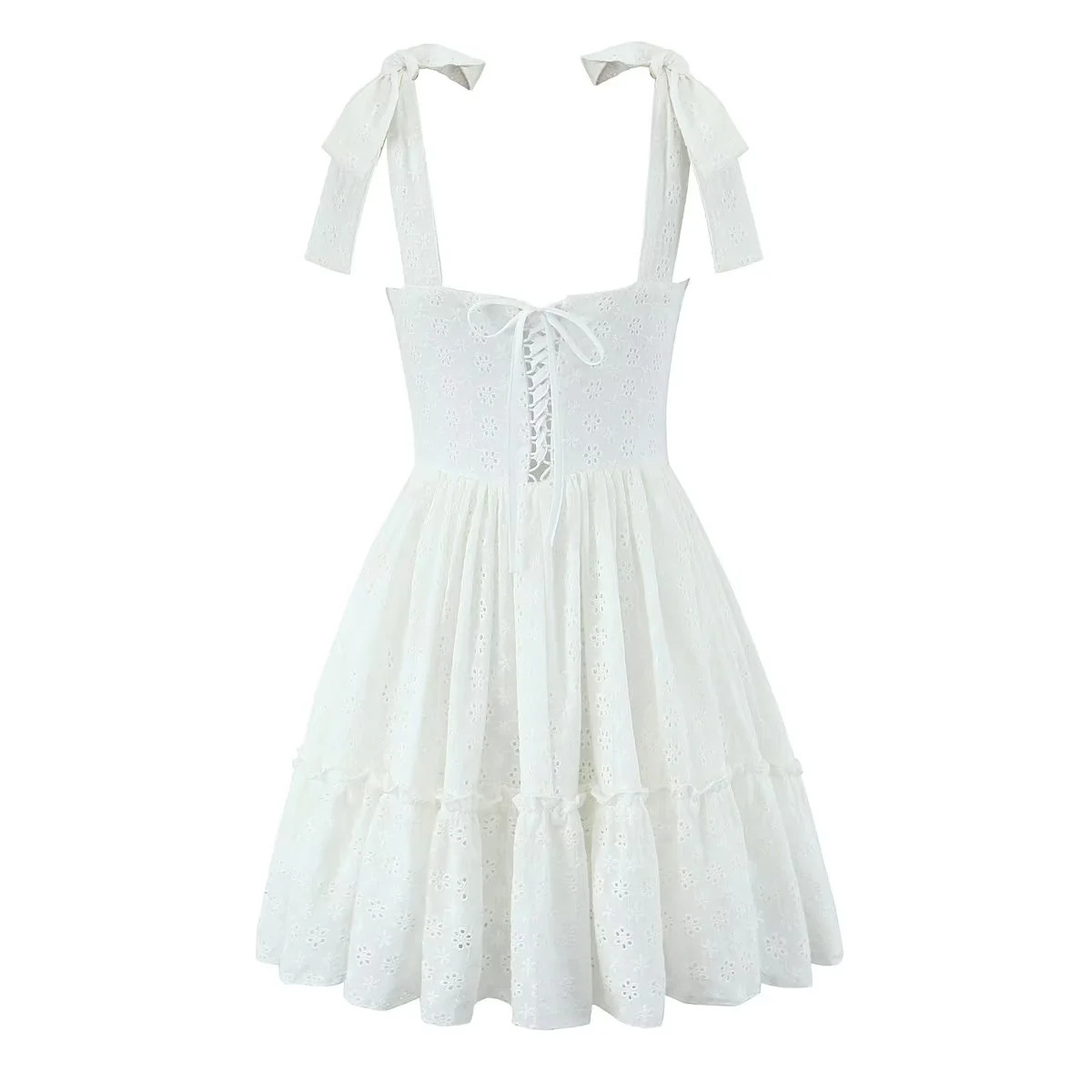 A-Line Square Neck Sleeveless Cotton Solid Strappy Dress