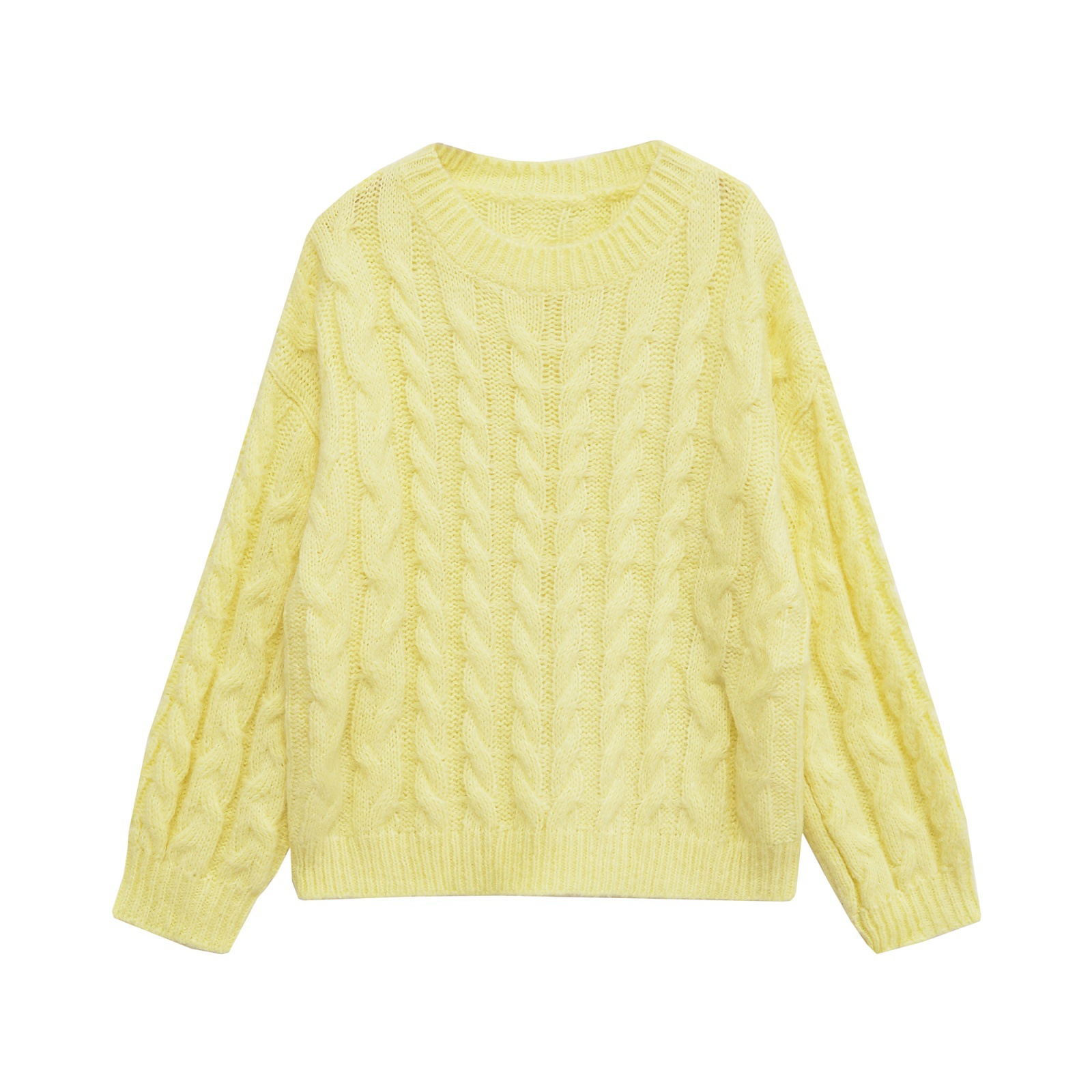 Relaxed Cable Long Sleeve Polyester Sweater
