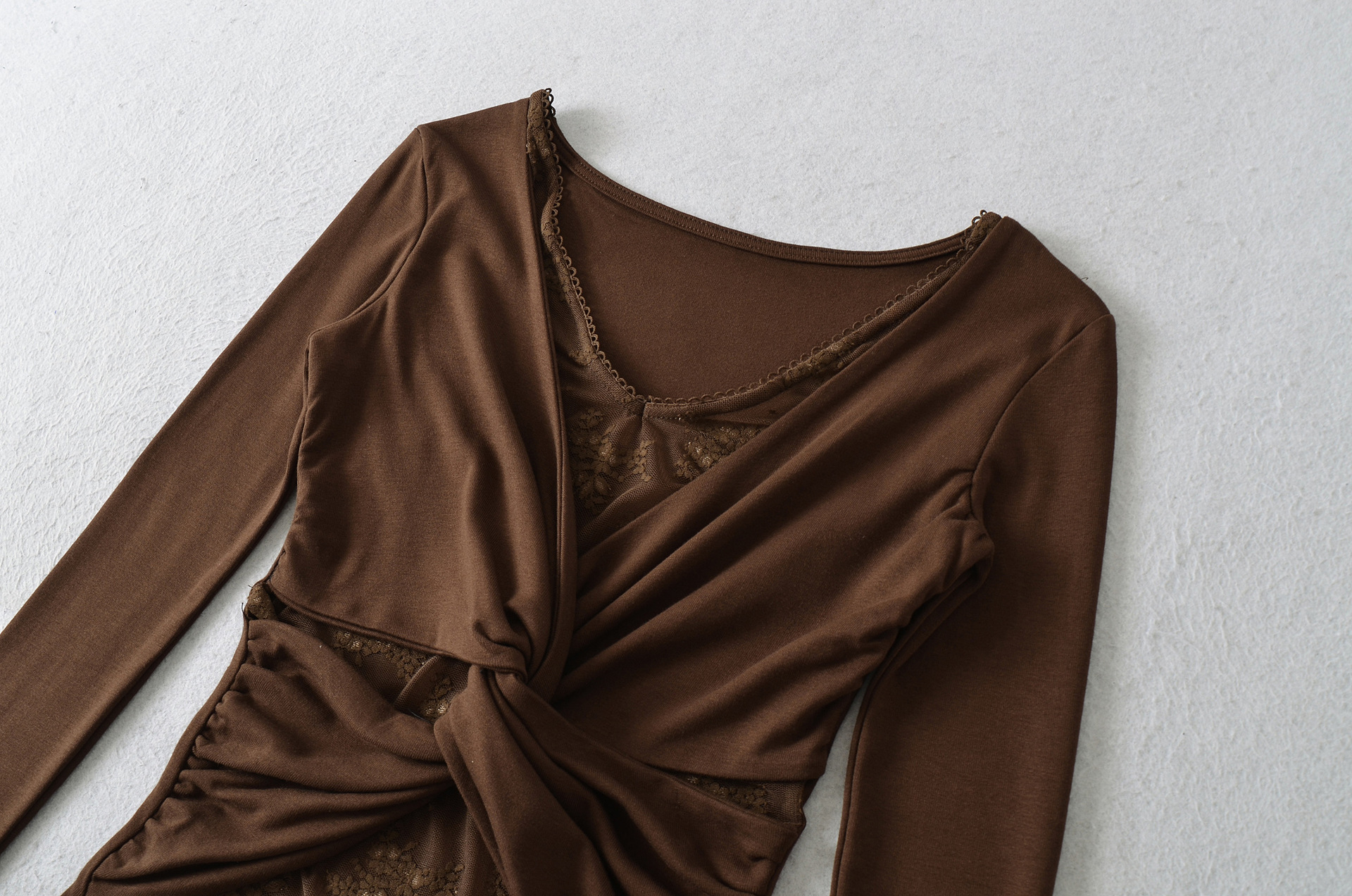 Faux Layered Sheer V-Neck Stretch T-shirt