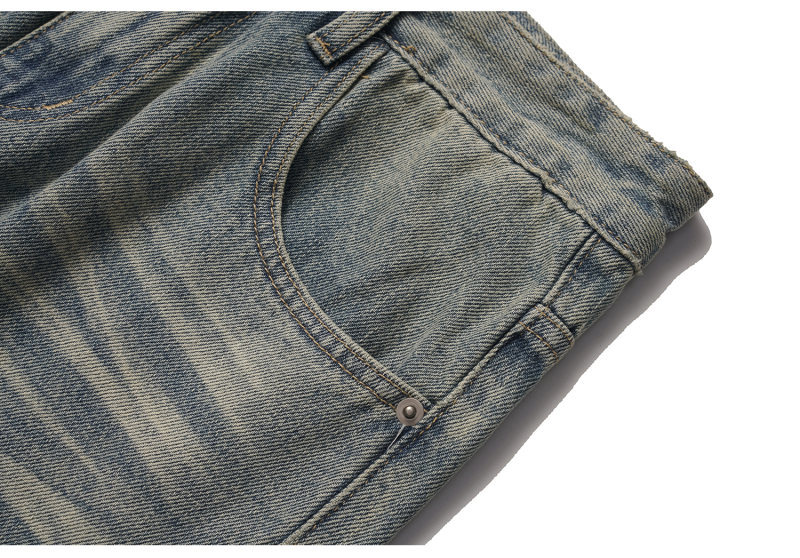 Distressed Cat-Whisker Relaxed Straight Leg Wide Leg Jeans Pants