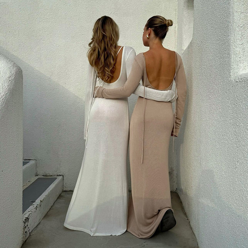 High Waist Round Neck Full Sleeve Maxi Dress
