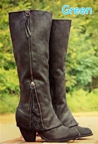 High heeled thick heeled cuffed high boots