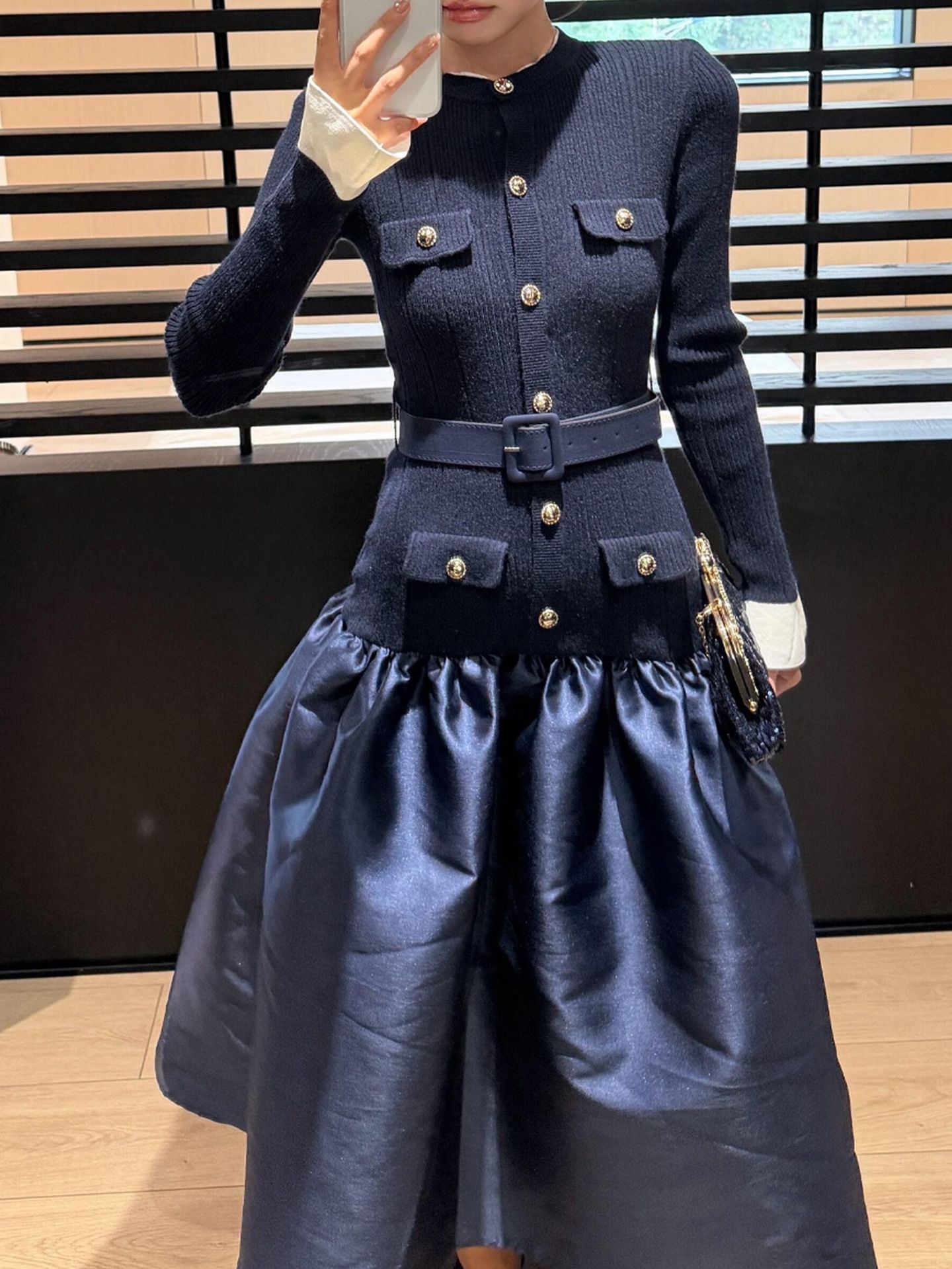 Navy Round Neck Knit Maxi Dress