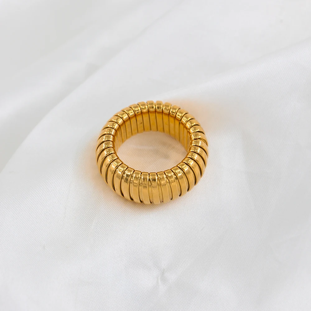 High Quality Waterproof Stainless Steel Spiral Rings For Men's Round Elastic Gold-Plated Party Chunky Ring Jewelry Accessories